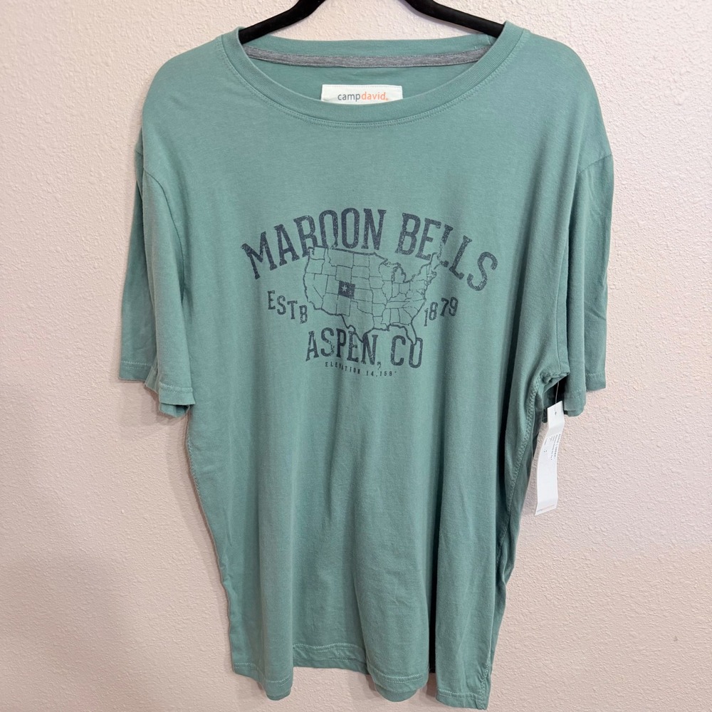 Camp David Mens Maroon Bells Aspen CO Graphic T-Shirt Green Large NWT